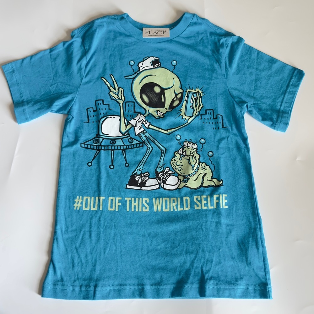 👉 The Children's Place Boys Alien Selfie Graphic T-Shirt - Blue Size M 7/8